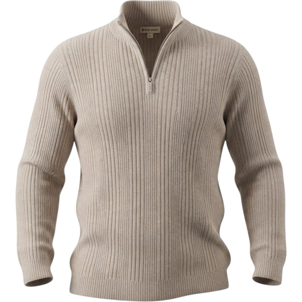 Wilke Rodriguez Mens XL Beige Ribbed 100% Cotton Quarter Zip Mock Neck Sweater